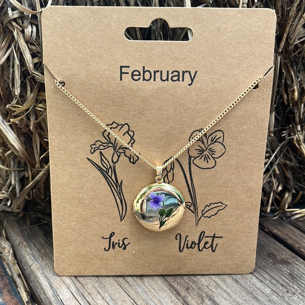 February Birth Flower Locket Necklace